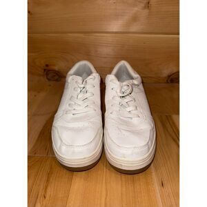 Women's Size 8 Faux Leather White Low Top Sneakers